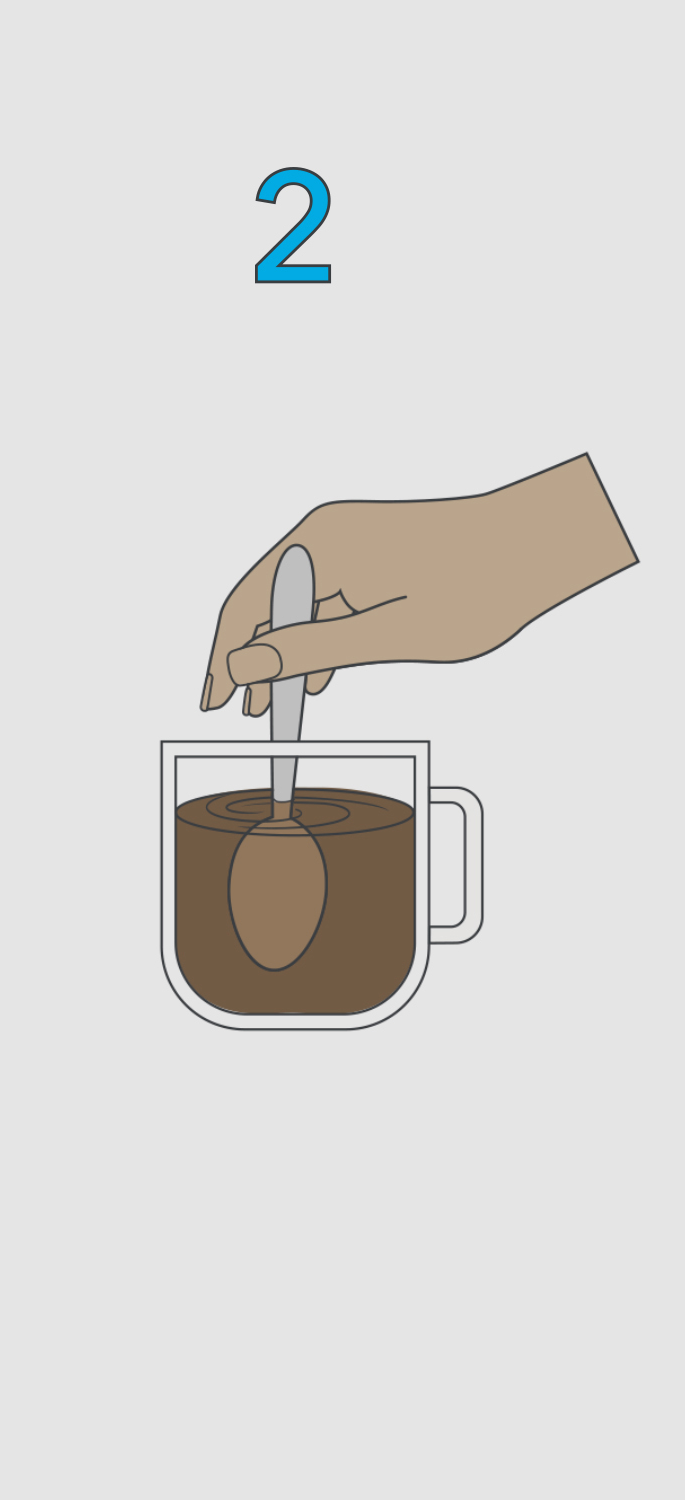 Stirring coffee in a mug with number 2
