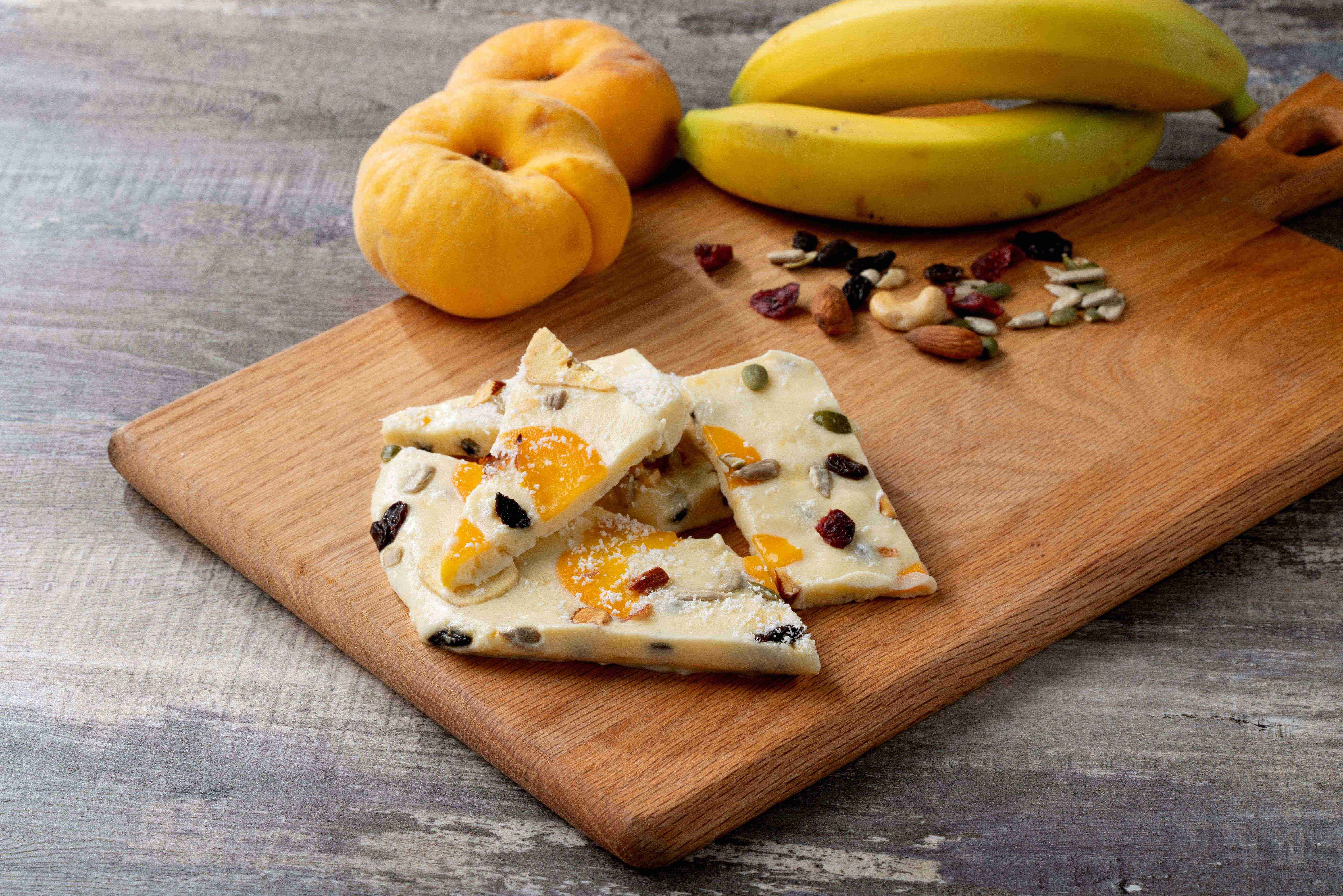 速癒素™癌症治療專用營養品美味食譜: 香桃乳酪塊 （Frozen Peachy Yogurt Bark)