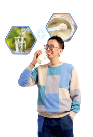 NUTREN OPTIMUM 佳膳益生 代言人 旦哥 鄭丹瑞 飲用營養飲品照片，成人營養奶粉及營養補充品內容