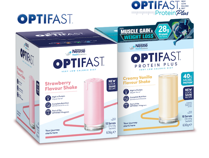 OPTIFAST®瘦身代餐士多啤梨味奶昔及OPTIFAST® Protein Plus高蛋白瘦身代餐雲呢拿味奶昔，提供完整營養及蛋白質，配合不同體重管理需要