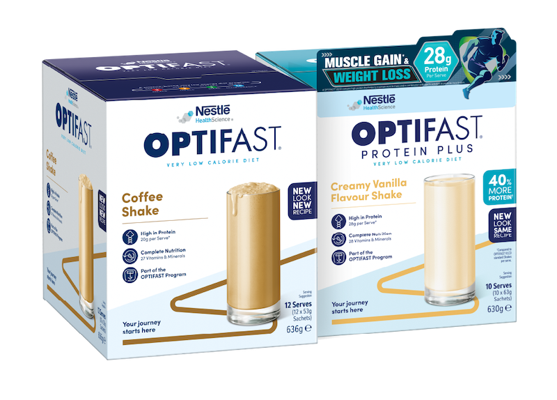 OPTIFAST® Protein Plus高蛋白瘦身代餐品牌標誌，每份提供28克蛋白質