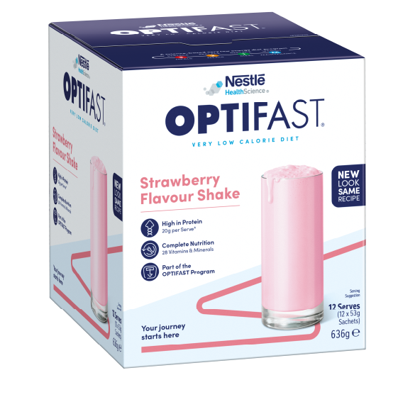 OPTIFAST®瘦身代餐士多啤梨味奶昔，每份提供20克蛋白質及28種維他命和礦物質，提供完整營養並配合體重管理計劃
