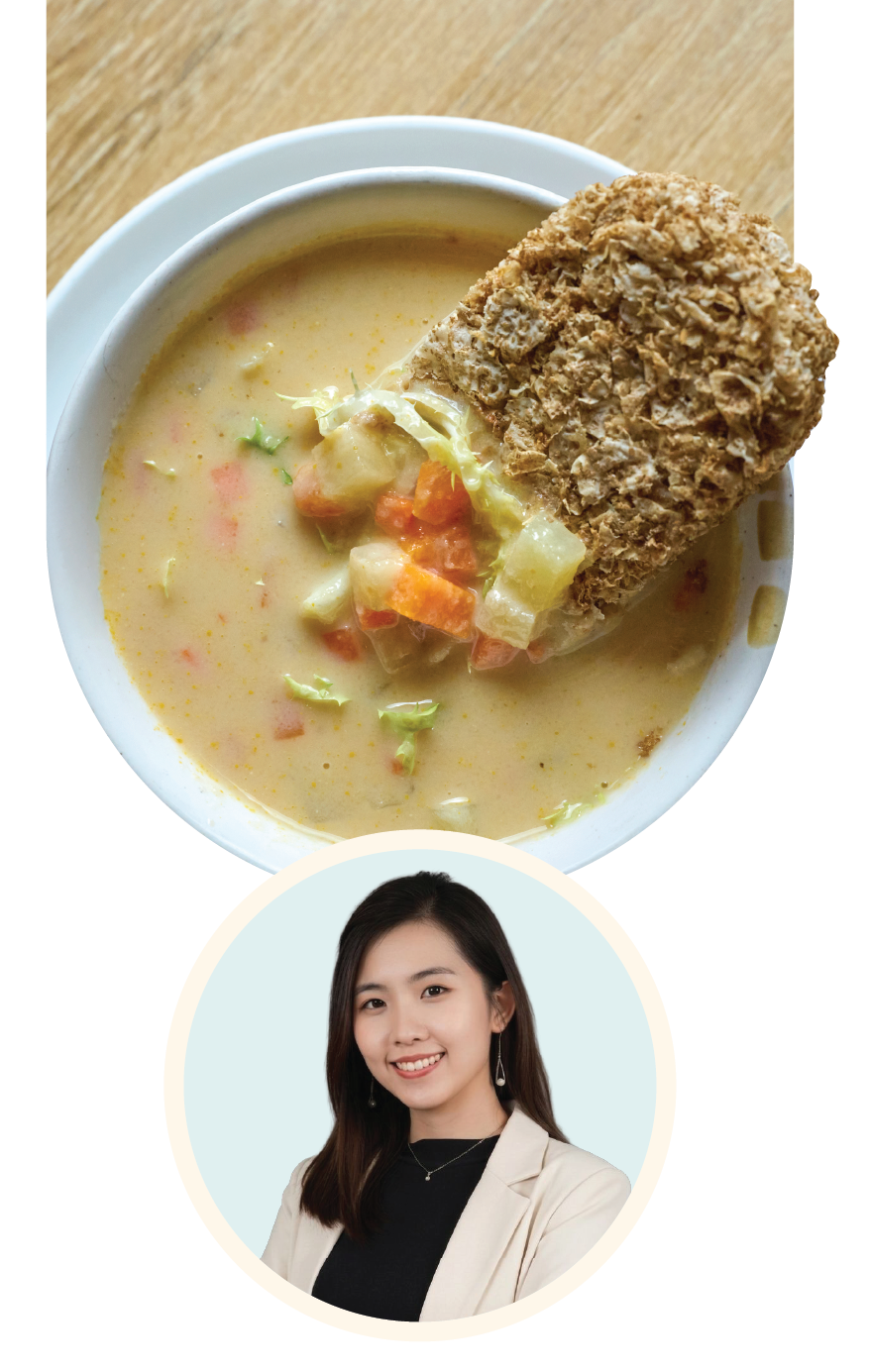 ISOSOURCE®益源素®1.2 HN 純素周打雜菜濃湯配全麥穀物塊及食譜內容提供者，英國註冊營養師 陳嘉瑜小姐